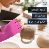 Copper Compression Arthritis Gloves | Fingerless Arthritis Carpal Tunnel Pain Relief for Men & Women | Hand Support Wrist Brace for Neuropathy, Rheumatoid, Tendonitis, Swelling, Crocheting, Typing Pink L