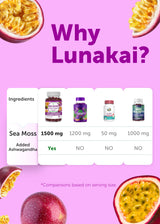 Lunakai USA Made Irish Sea Moss Gummies with Ashwagandha & Elderberry – Delicious Immune & Stress Support Supplement for Men & Women, 60ct