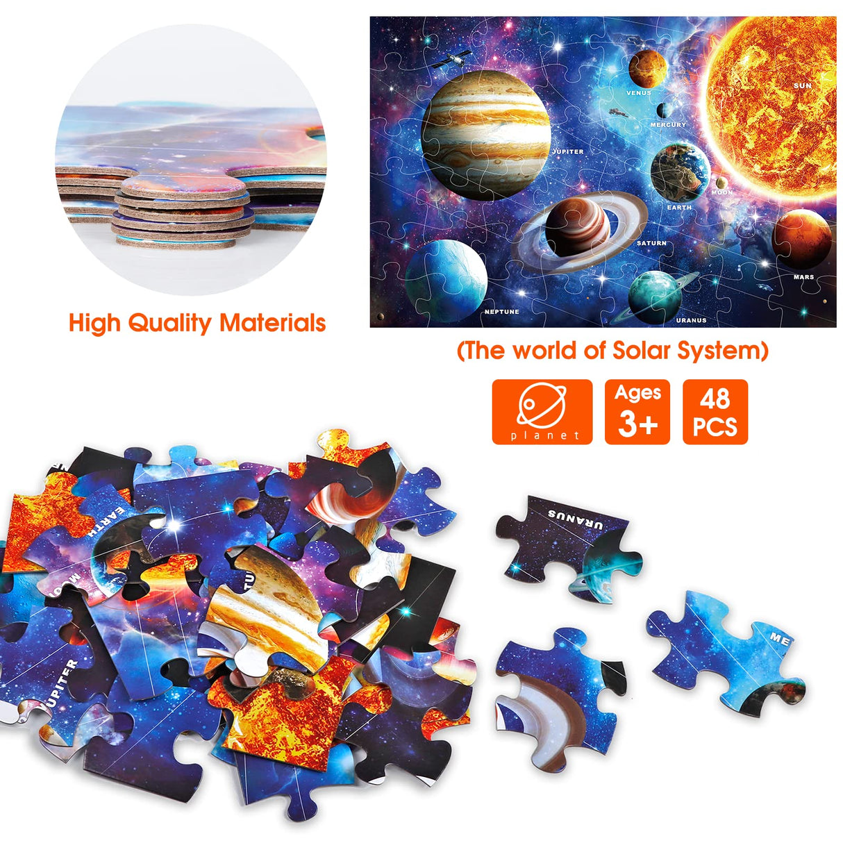 Jumbo Floor Puzzle for Kids Ages 4-8,Solar System Jigsaw Puzzles,48 Piece Space Large Puzzles for Toddler Ages 3-5,Preschool Learning Planets Toys Christmas Birthday Gift for Boys Girls
