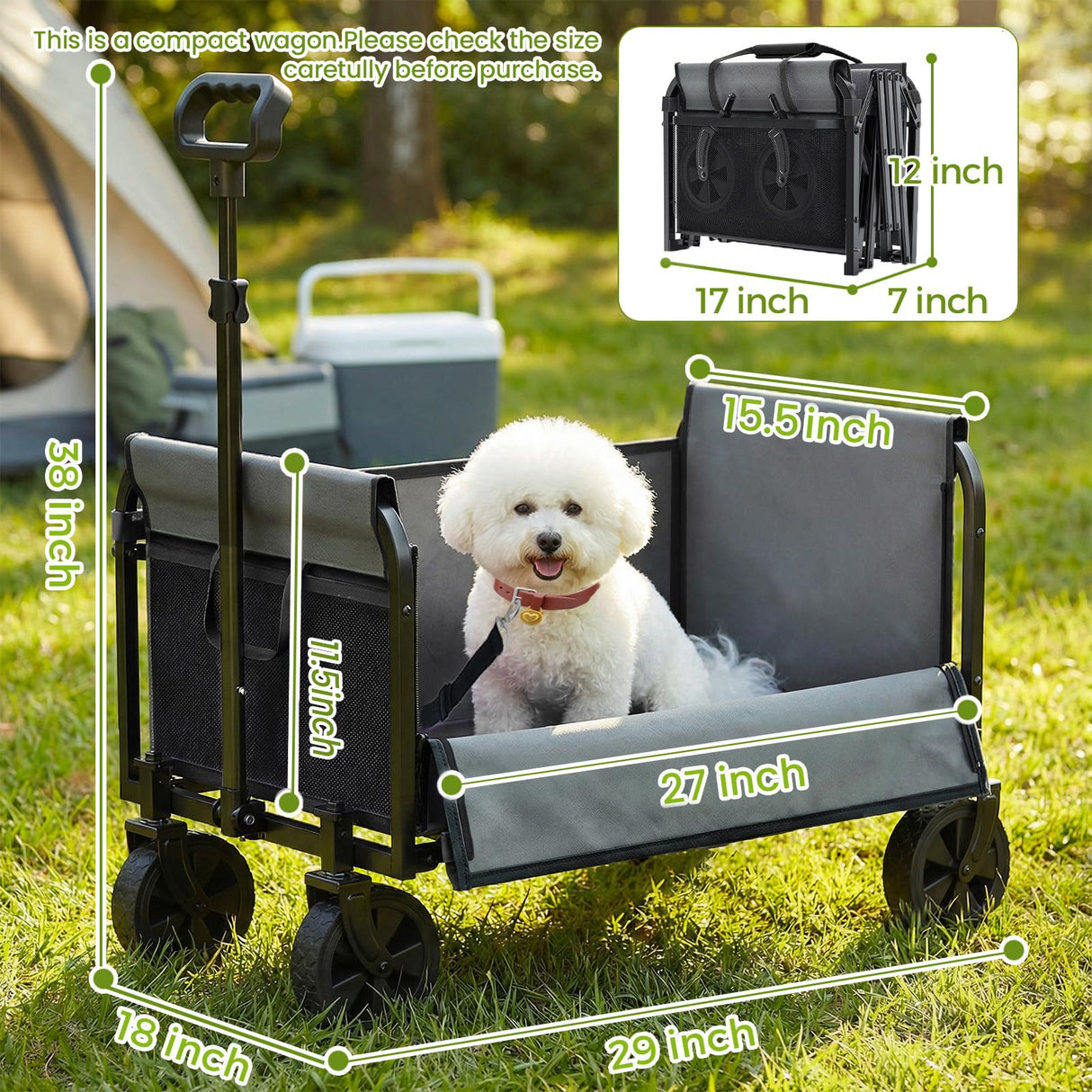 Aimnny Wagons Carts Foldable, Lightweight Collapsible Utility Wagon-220LBS Capacity One-Side Full Zipper, Side Load No Lifting for Light Camping, Grocery, Shopping, Sports & Apartment Moving (Black)