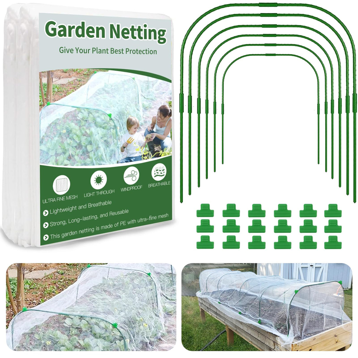 Garden Netting Kit for Raised Beds, 8 x 20 FT Ultra Fine Mesh