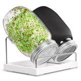 SBMKK Seed Sprouting Jar Kit - 2 Wide Mouth Mason Jars with 316 Stainless Steel Sprouting Lids Covers, Drip Tray and Stand for Growing Broccoli Alfalfa Beans Sprout (Two Jars)