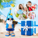 Wiresusan Outdoor Summer Gnomes Statue Beach Gnome Garden Decor for Outside, Beach, Yard, Lawn Ocean Sea Theme Home Decorations for Table, Shelf, Blue Gnome Figurine Funny Elf Gifts for Women