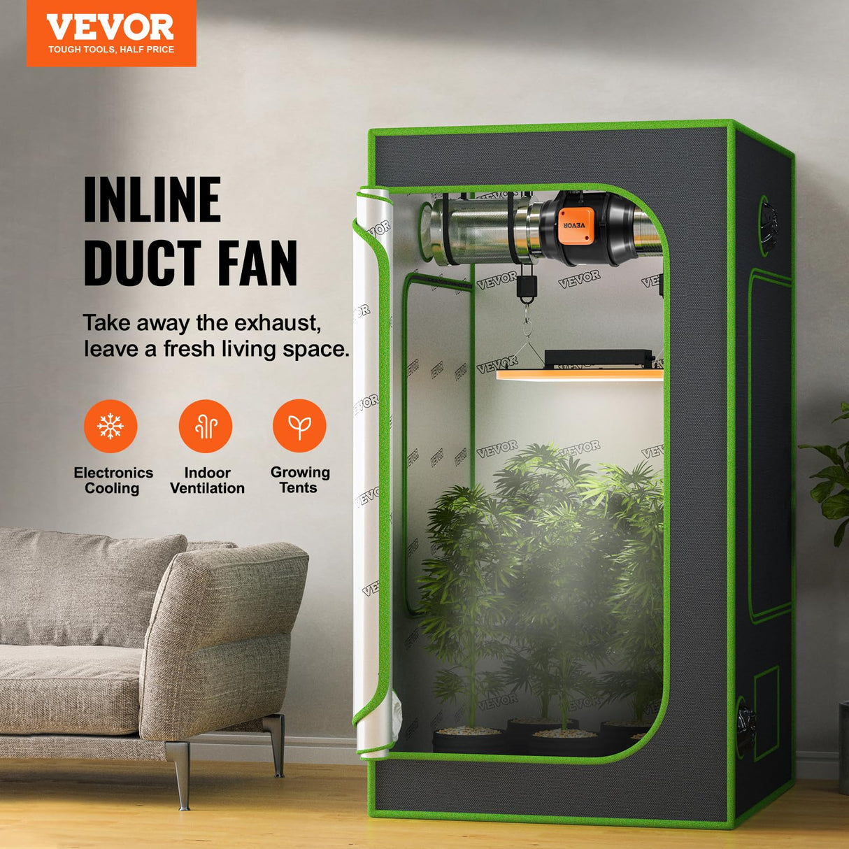 VEVOR Inline Duct Fan, 6-Inch 400 CFM with Variable Speed Controller, Quiet AC-Motor Ventilation Exhaust Fan for Cooling Booster, Grow Tents, Hydroponics