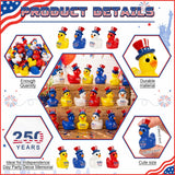Skylety 36 Pcs Patriotic Mini Ducks 4th of July Independence Day Party Decor 250th Anniversary Red White Blue Ducks with Glue Points Garden Potted Miniature Cake Decoration Craft Patriotic Collectors