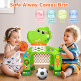 Toddler Basketball Hoop & Soccer Goal, Baby Toys for 1 2 3 Year Old Boys Girls, Kids Sports Toy with Light Sound Music, Dinosaur Toys for 12-16-18 Months, Christmas Birthday Gifts for Ages 1-3