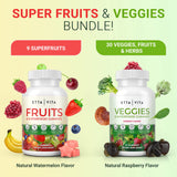 (120 Chews) Fruits and Veggies Supplement - Superfood Fruits and Veggies Gummies (9 Superfruits & 30 Veggies) Mushrooms, Fruit and Vegetable Vitamins, Non-GMO, Pectin-Based, Gluten-Free, No Capsules