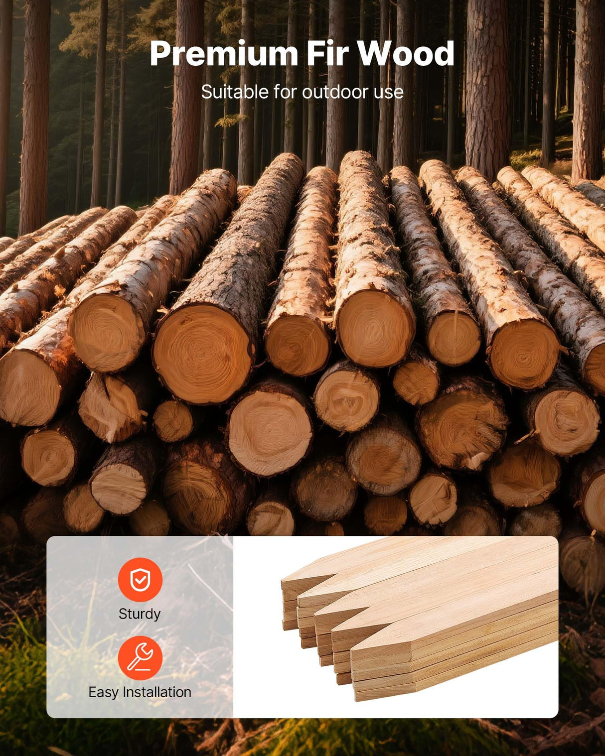 VEVOR Wooden Garden Stakes, 25 Pcs 36 x 0.5 x1.5 in Survey Grading Stakes, Garden Ground Stake with Sharp Point, Fir Wood Plant Support Stake, Sign Posts for Silt Fence Backyard Boundaries Baselines