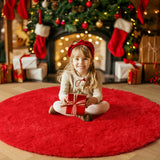 Red Round Rug 4Ft for Bedroom, Fluffy Shag Circle Area Rugs for Kids Room Decor Aesthetic, Fuzzy Plush Fur Carpets for Living Room Nursery Dorm Classroom, Red Carpet, Christmas Rugs for Teen Boys
