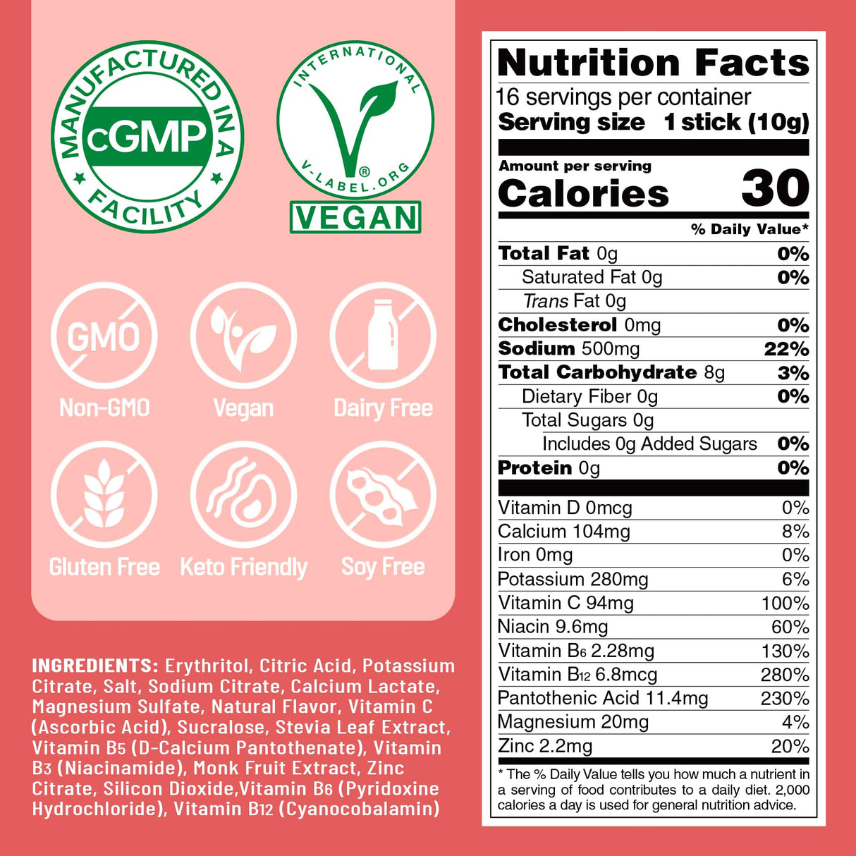 Venture Pal Sugar Free Electrolyte Powder Packets - Liquid Daily IV Drink Mix for Rapid Hydration & Party Recovery | 5 Vitamins & 7 Electrolytes| Keto Friendly | Non-GMO | Certified Vegan | 16 Sticks