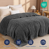 PHF Fluffy Sherpa Blanket Queen Size for Winter, Warm and Soft, 510GSM 3D Jacquard Thick Shaggy Fleece Plush Blanket for Sofa Bed, Dark Grey, 90"x90"