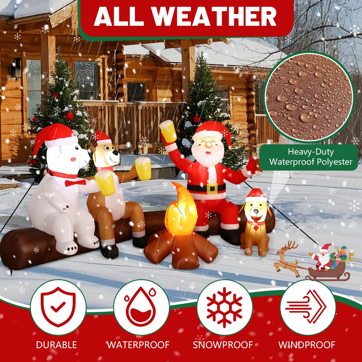 Alupssuc 8FT Christmas Inflatable Outdoor Decoration with Built-in LEDs Lights, Blow-Up Santa Claus, Bear and Deer Keeping Warm for Outside/Indoor Xmas for Yard, Garden, Lawn, Party, Holiday Decor