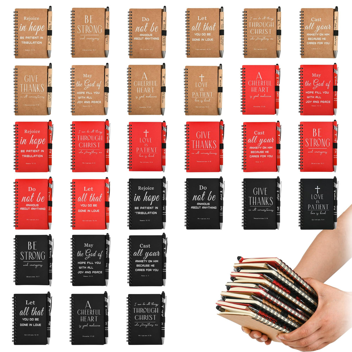 INSADA Christian Prayer Journal Spiral Notebooks Bulk with Pens - Small Notepads (4.13”x5.43”) - Christmas Gifts for Women men,Church Members & Bible Study Groups (30 sets multicolor)