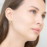 Hoops & Loops 925 Sterling Silver Intertwined Round Hoop Earrings for Women, Two-Tone Layered Trendy Double Square-Tube Hypoallergenic Click-Top Hoops, 20mm - Two-Tone Silver & Yellow Gold