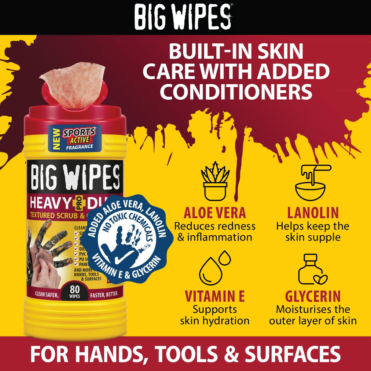 BIG WIPES Heavy Duty Industrial Hand Cleaning Wipes, Textured Scrubbing Degreaser Wipes for Mechanics and Tool Cleaner – 80 Count Canister (1 Pack)
