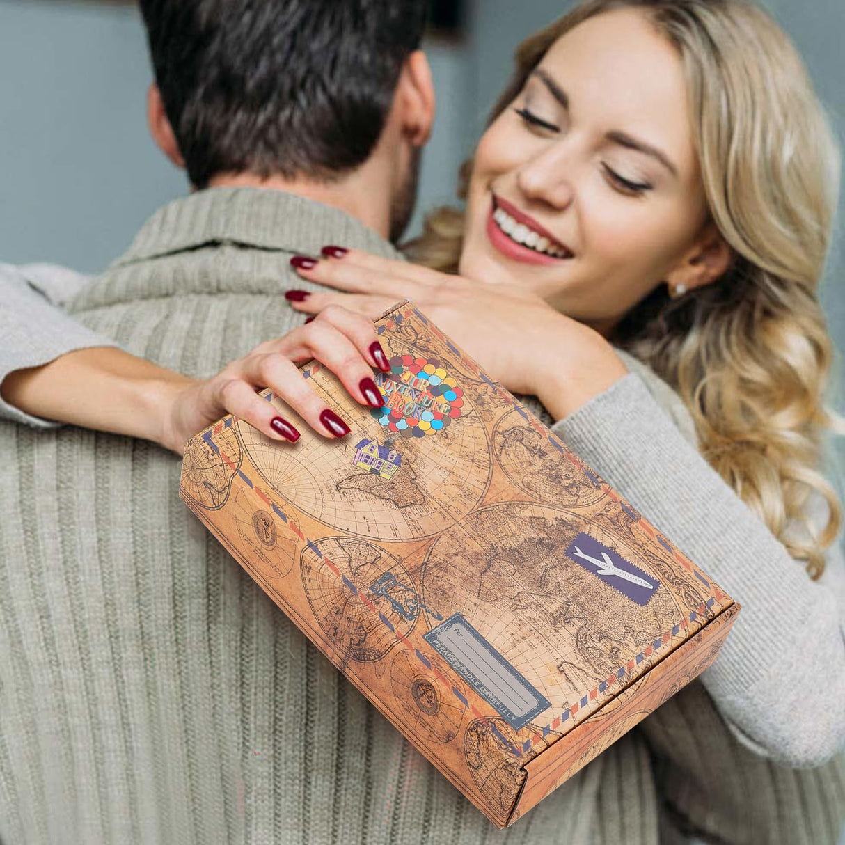 Adventure Book Scrapbook Photo Album 80 Pages Retro Leather Cover Memory Book with Luxury DIY Accessories Kit,Exquisite Box Gift Couples Weddings,Travelling,Christmas Day