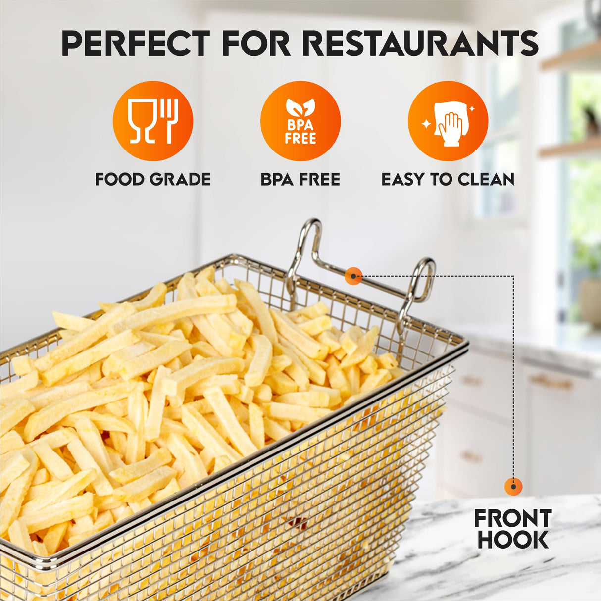 Cuisine Ready Deep Fryer Basket | 4-Pack | Commercial Fry Basket with Handle | 13.25" x 6.5" x 5.9" | Heavy Duty Restaurant Quality