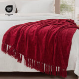 RECYCO Throw Blanket Soft Cozy Chenille Throw Blanket with Fringe Tassel for Couch Sofa Chair Bed Living Room (Christmas Red, 50'' x 60'')