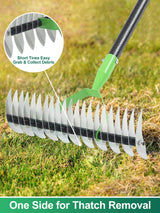 Thatch Rake for Lawns, Heavy Duty Garden Dethatcher Rakes with 46" Adjustable Long Handle, Double-Sided Sharp Tines for Dead Grass Moss Removal, Manual Metal Soil Loosening Thatching Tools for Yard