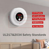 2-in-1 Smoke and Carbon Monoxide Detector 10-Year Battery-Powered CO Alarm with Clear LCD Display and Sound Warning for Home Reliable Detector for Enhanced Safety and Protection (Includes Batteries)