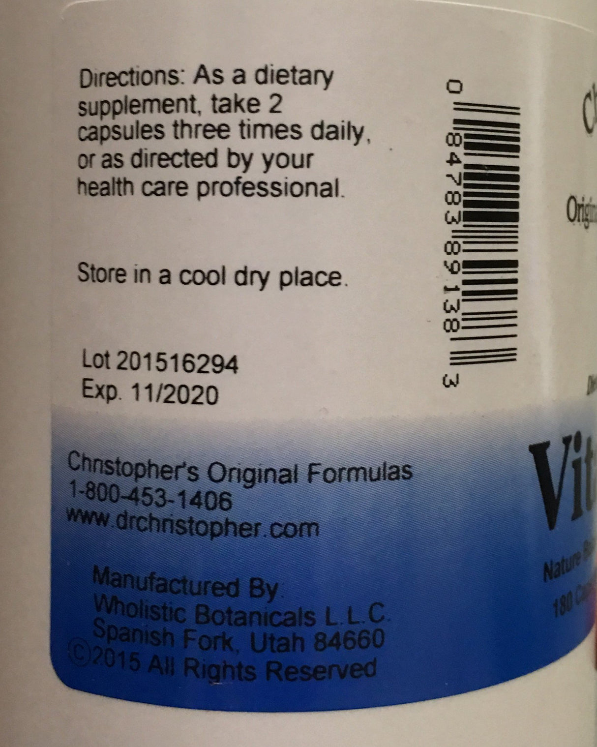 Christopher's Original Formulas Vitalerbs, Nutrient-Rich Herbal Supplement, 180 Veg Caps