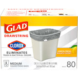 Glad Medium Drawstring Trash Bags with Clorox, 8 Gal, Lemon Fresh Bleach, 80 Ct (Package May Vary)