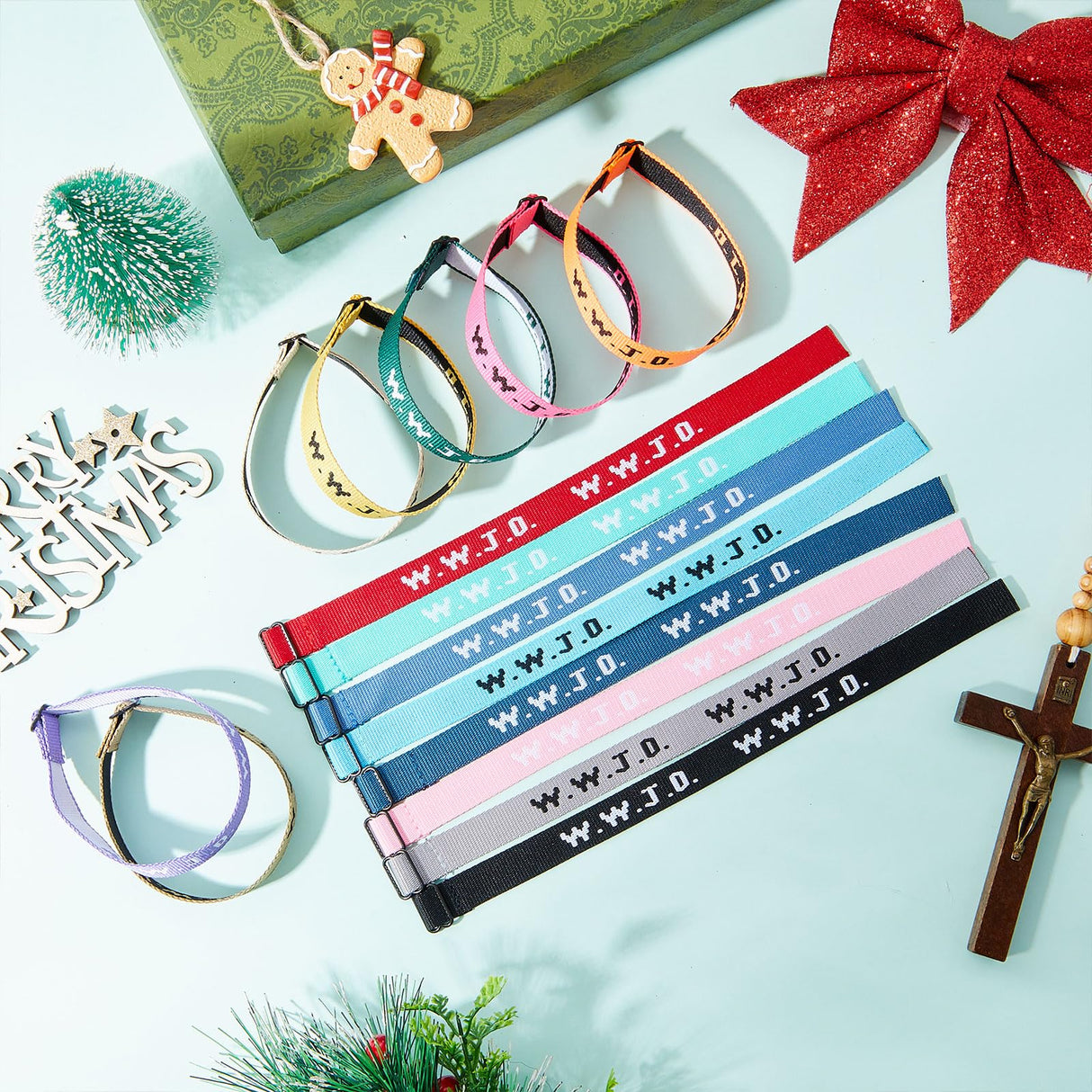 XunYee 160 Pcs WWJD Webbing Bracelets What Would Jesus Do Christian Gifts Adjustable Religious Bracelets for Church Women Men (Bright Color)