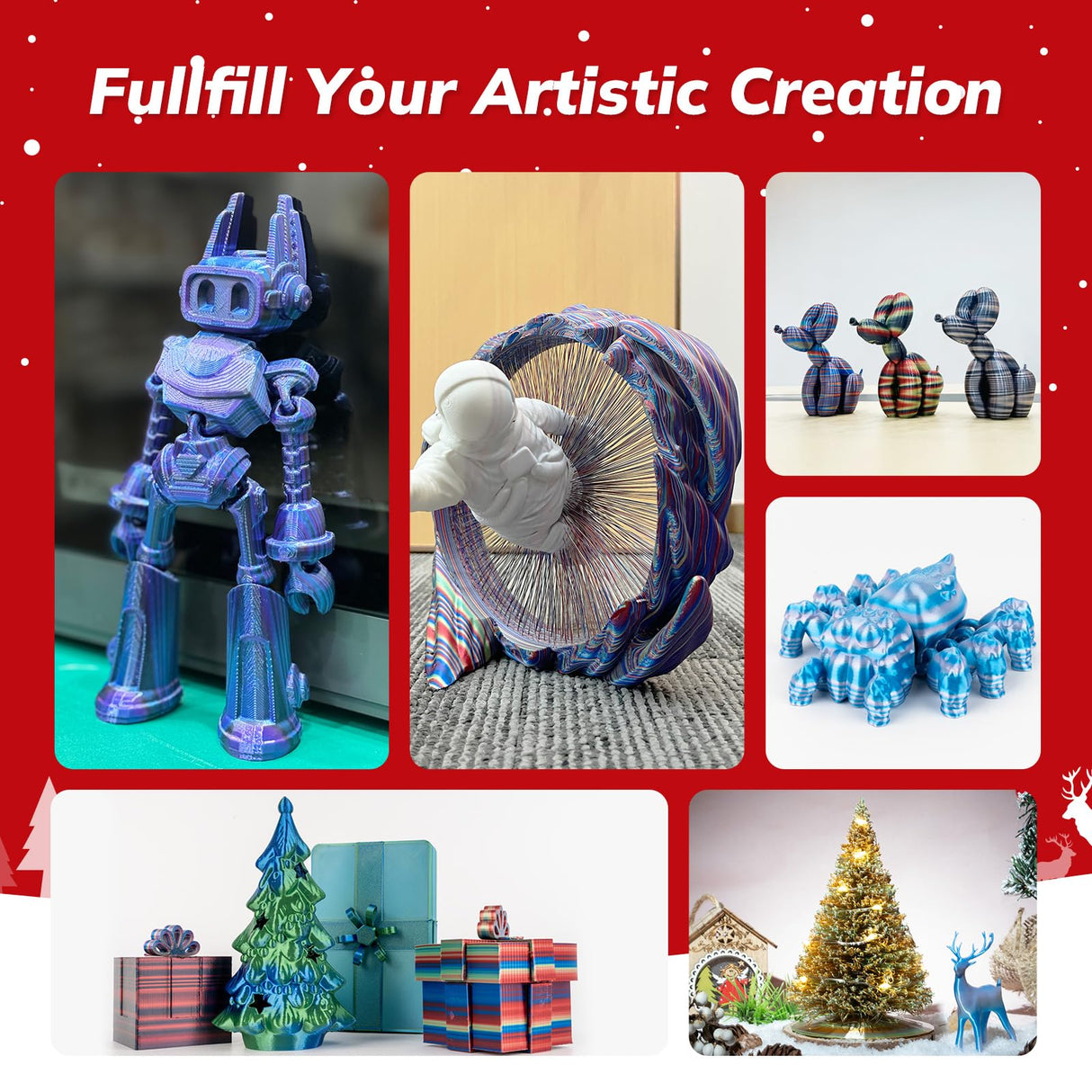 AMOLEN Silk PLA 3D Printer Filament, Shiny Multicolor Christmas Rainbow PLA Filament 1.75mm, Fast Color Change PLA 3D Printing Filament for Most FDM 3D Printer, Red White, 1kg (2.2lbs)