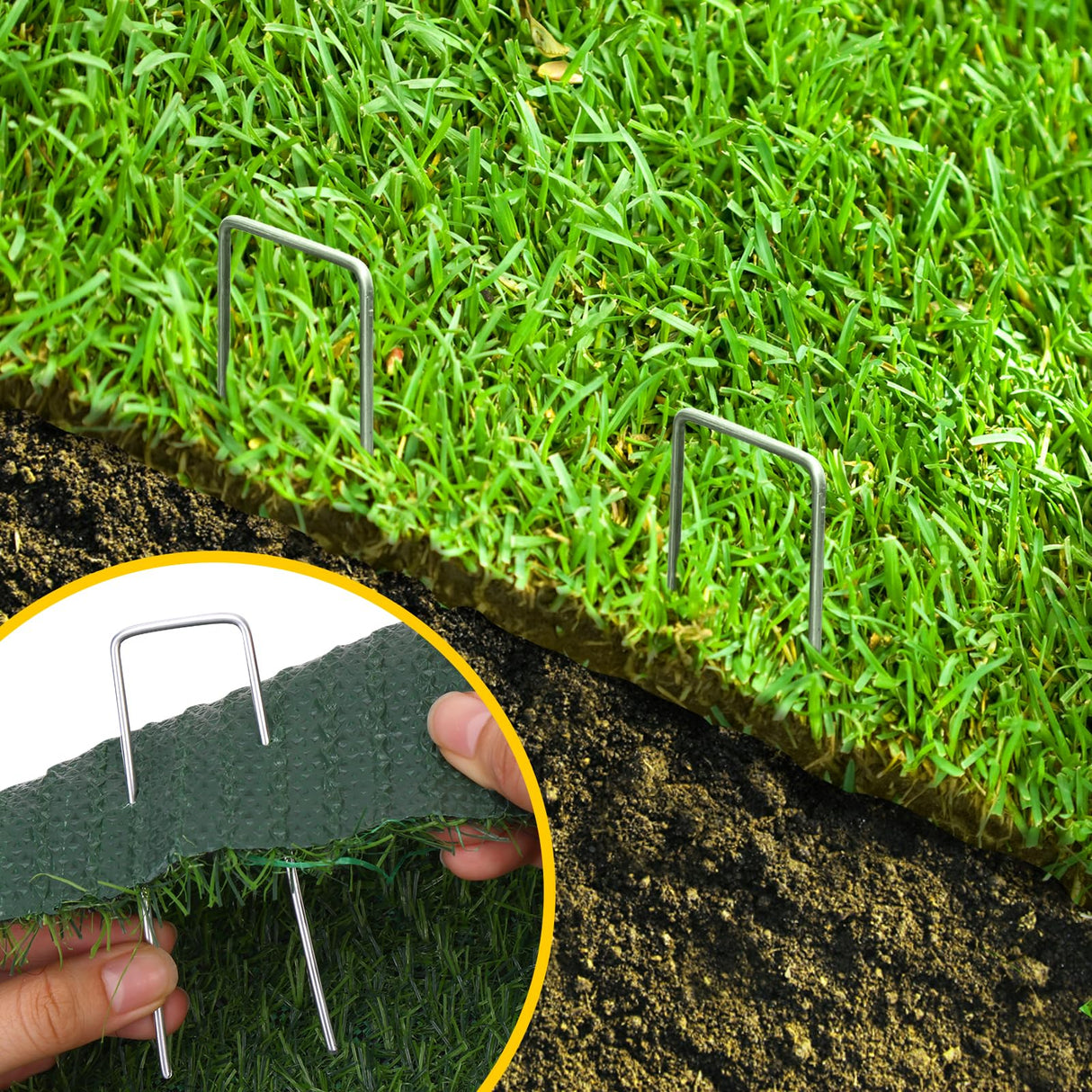 CEWOR 200 Pack Landscape Staples 4 Inches, Galvanized Metal Garden Stakes Landscaping Landscape Fabric Staples Sod Pins for Lawn, Barrier Fabric, Garden Fence, Ground Cover