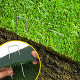 CEWOR 200 Pack Landscape Staples 4 Inches, Galvanized Metal Garden Stakes Landscaping Landscape Fabric Staples Sod Pins for Lawn, Barrier Fabric, Garden Fence, Ground Cover