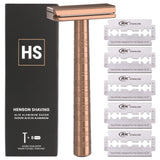 Henson Shaving Razor - Copper Double Edge Safety Razor with 5 Spare Blades - 30° Angled Precision With Superior Blade Rigidity- Reusable Single Blade Razors For Men and Women - Mild Aggression