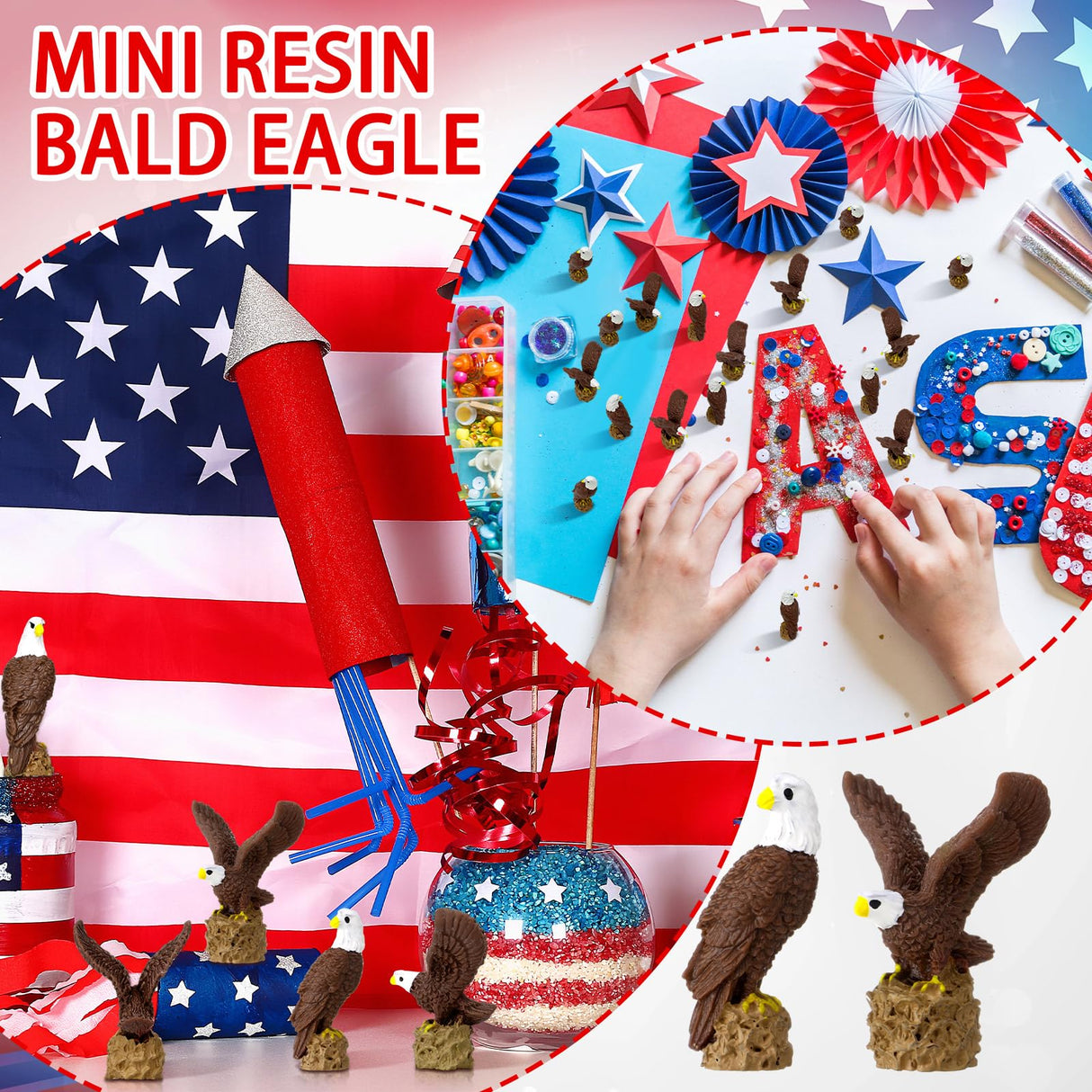 Soulchen 50 Pcs Patriotic Mini Resin Bald Eagle 250th Anniversary Figurines Tiny Resin Animals Eagle Statue for Veterans Day Miniature Garden Office Home Cake Topper Decor Gift (Mixed Style)
