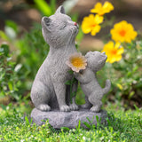 QZFFZQ Solar Cat Garden Statue Outdoor Decor - Mother & Kitten Figurines with Flower LED Light, Outside Yard Art Patio Balcony Lawn Ornament, Unique Gifts for Cat Lover