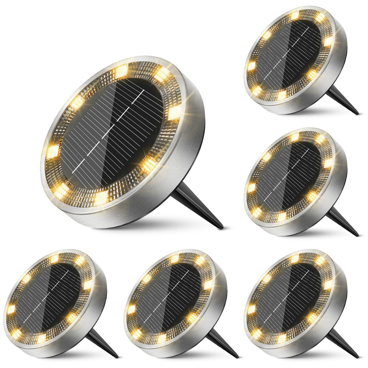 inkgear 6 Pack Solar Ground Lights Outdoor, 8 LED Mini Flat Solar Disc Lights, IP65 Waterproof Pathway Lights Solar Powered, Landscape Lighting for Garden Walkway Driveway Yard Lawn,Warm White