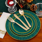 FLOWERCAT 175PCS Marrs Green Plastic Plates with Gold Rim&Christmas Plates&Green and Gold plastic Plates&Gold Plastic Silverware - Ideal for Wedding,Spring Party,St. Patrick's Day