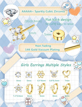 SAILIMUE Hypoallergenic Flat Back Earrings for Girls Women - Cute Toddler Kids Earrings Set Surgical Stainless Steel Earring for Sensitive Ears Small 14K Gold Plated Stud Hoop Earring Stacks