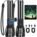 TrixHub Rechargeable Flashlights 99000High Lumens 2Pack, 5Mode Flash Light with LCD Digital Display, Super Bright Adjustable Tactical Flashlight, High Powered LED Handheld Flashlight for Home