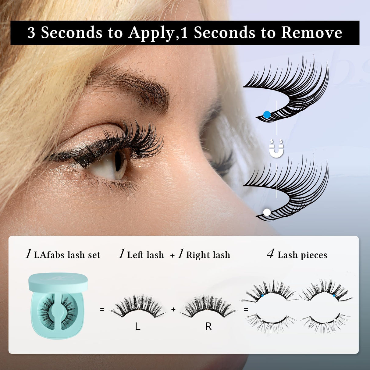 LAfabs Magnetic Eyelashes, Natural Series Magnetic lashes with applicator, Reusable Glue-free False Eyelashes, Waterproof, Lightweight Wispy lashes, Suit for Natural Makeup