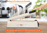 Impulse Sealer 12 inch Manual Heat Sealer Machine with Adjustable Heating Mode, ABS Shrink Wrap Bag Sealers for Plastic PE PP Bags, Portable Poly Bag Sealing Machine with Extra Replace Kit(Ivory)