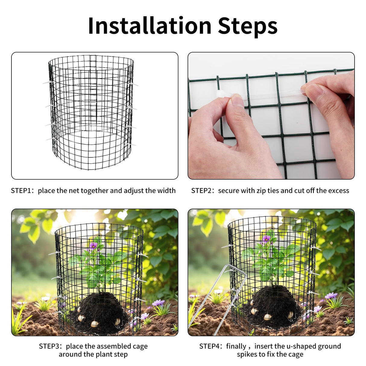Wedmetal 30 Pcs Plant Protectors from Animals,Protect Plants from Deer 10 Sets Metal Plant Cages Animal Intrusion Barrier Wire Mesh Easy to Assemble/Store Vegetable Garden Protection 12 * 12“