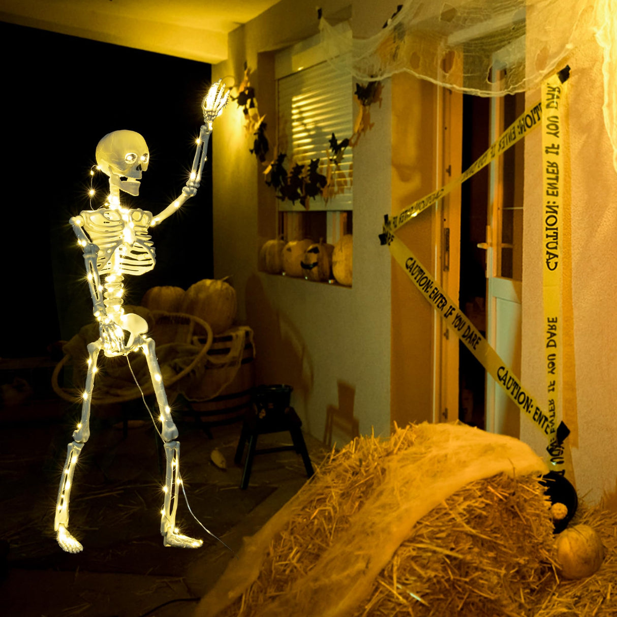 wymulot 2 Pack 40 Inches Plug Operated 400 LED Light Up Halloween Skeleton Full Body Posable Movable Jonints for Halloween Decoration Décor