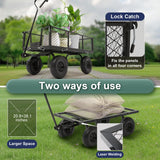 HEAHOLD Heavy Duty Garden Wagon Cart – 880 LBS Steel Utility Cart with All-Terrain 3.50-4" Solid Wheels, 10" Tires, 180° Rotating Handle, Removable Sides, Laser-Welded Frame