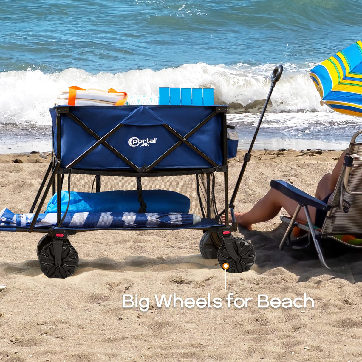 Portal Collapsible Double Decker Wagon Folding Utility Cart with Tailgate, Beach Wagons with Big Wheels, 660LB Heavy Duty Foldable Wagon 14 FT³ Large Capacity for Camping, Sports, Garden
