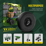 Wiltire (2 Pack) 4.10/3.50-4 Flat Free Tire and Wheel 10-Inch Solid Wheel Replacement with 5/8 Extra 3/4 &1/2 Bearings,2.2" Offset Hub -Compatible with Hand Truck,Wheelbarrow(Wave,Black)