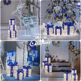 Blue Christmas Decorations, Christmas Lighted Gift Boxes 140 LEDs Light Up Presents Christmas Decor, 8 Modes & Timer Function Plug-in Set of 3 Lighted Christmas Boxes for Xmas Holiday Indoor Outdoor