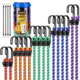 Bungee Cords Heavy Duty Outdoor: 20 Pcs Premium Rubber Bungee Cords with Hooks in a Storage Jar Includes 10", 18", 24", 30", 36", 48" Bungee Cord for Camping, Tent, Fastening Items