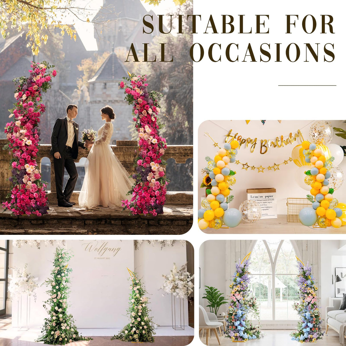 Wedding Flower Arch Stand Gold Half Arch 2pc Curved Backdrop Stand 6.2&6.9 Ft For Wedding Ceremony Bridal Shower Heart Arch Stand For Proposal Climbing Plants Garden Arch Party Decorations