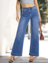 ONESO Womens Flare Jeans High Waist Medium Blue Wide Leg Jeans for Women Stretch Tummy Control Baggy Trousers Trendy Boyfriend Pants Inseam 30" Size 10