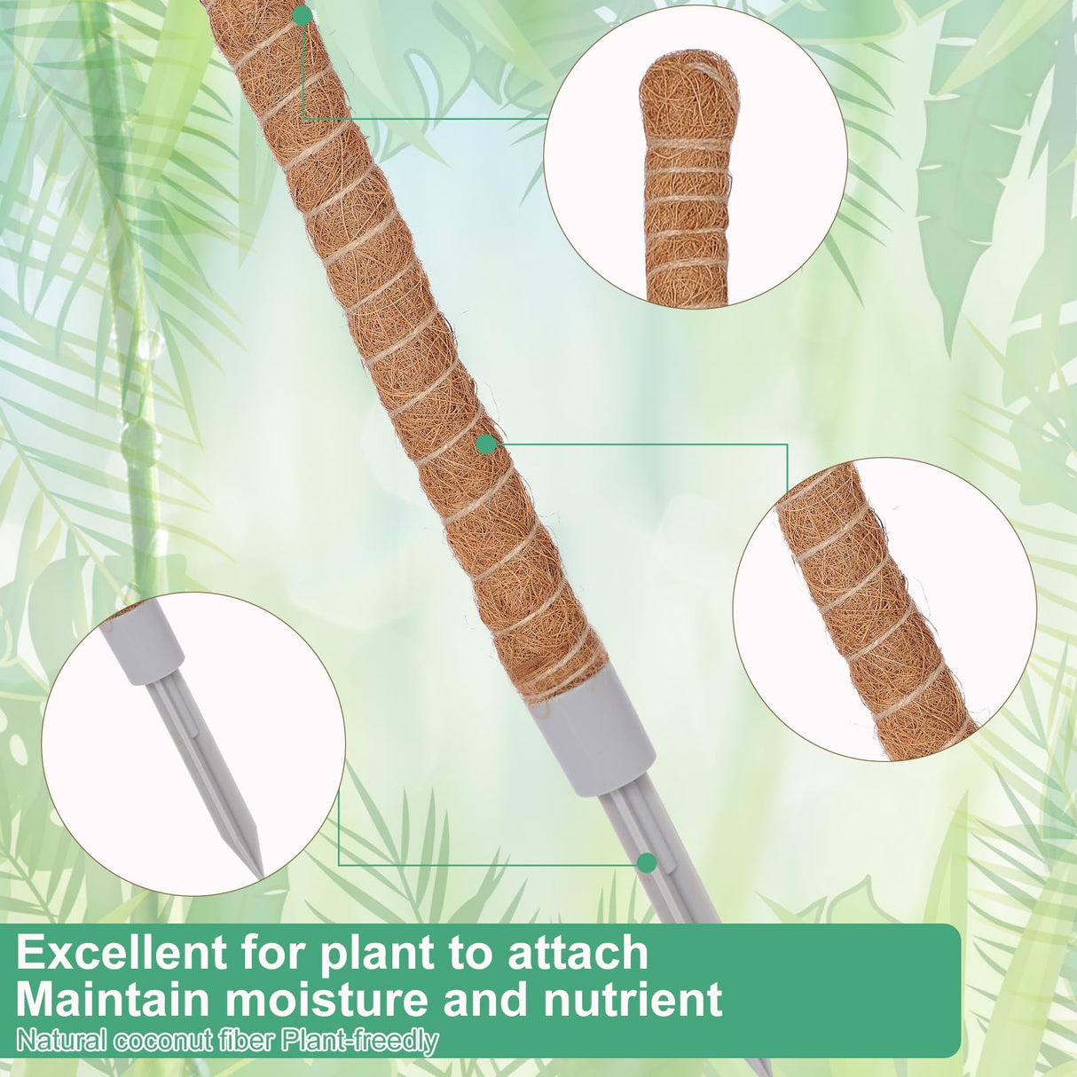 3 Pack Moss Pole, 50 Inch Monstera Plant Support, Tall Moss Poles for Climbing Plants Indoor DIY, Coco Coir Plant Pole Moss Plant Stick Support Stake Kit for Potted Plants, Pothos, Philodendron