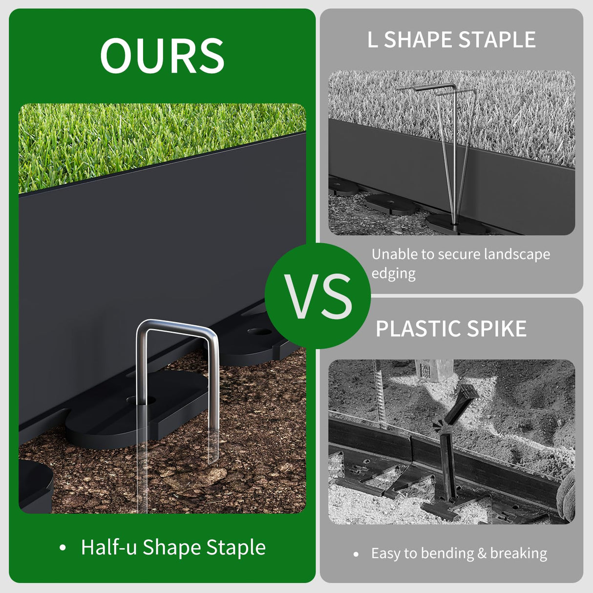 66FT Landscape Edging 4 in Tall with 70 Spikes, Garden Edging Border and 1 Hammer, Plastic Landscape Edging Border Lawn Edging for Landscaping, Flower Beds, Yard